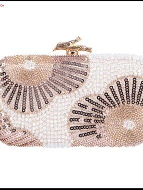 Beaded Sequin Clutch Formal Evening Handbag Detachable Chain